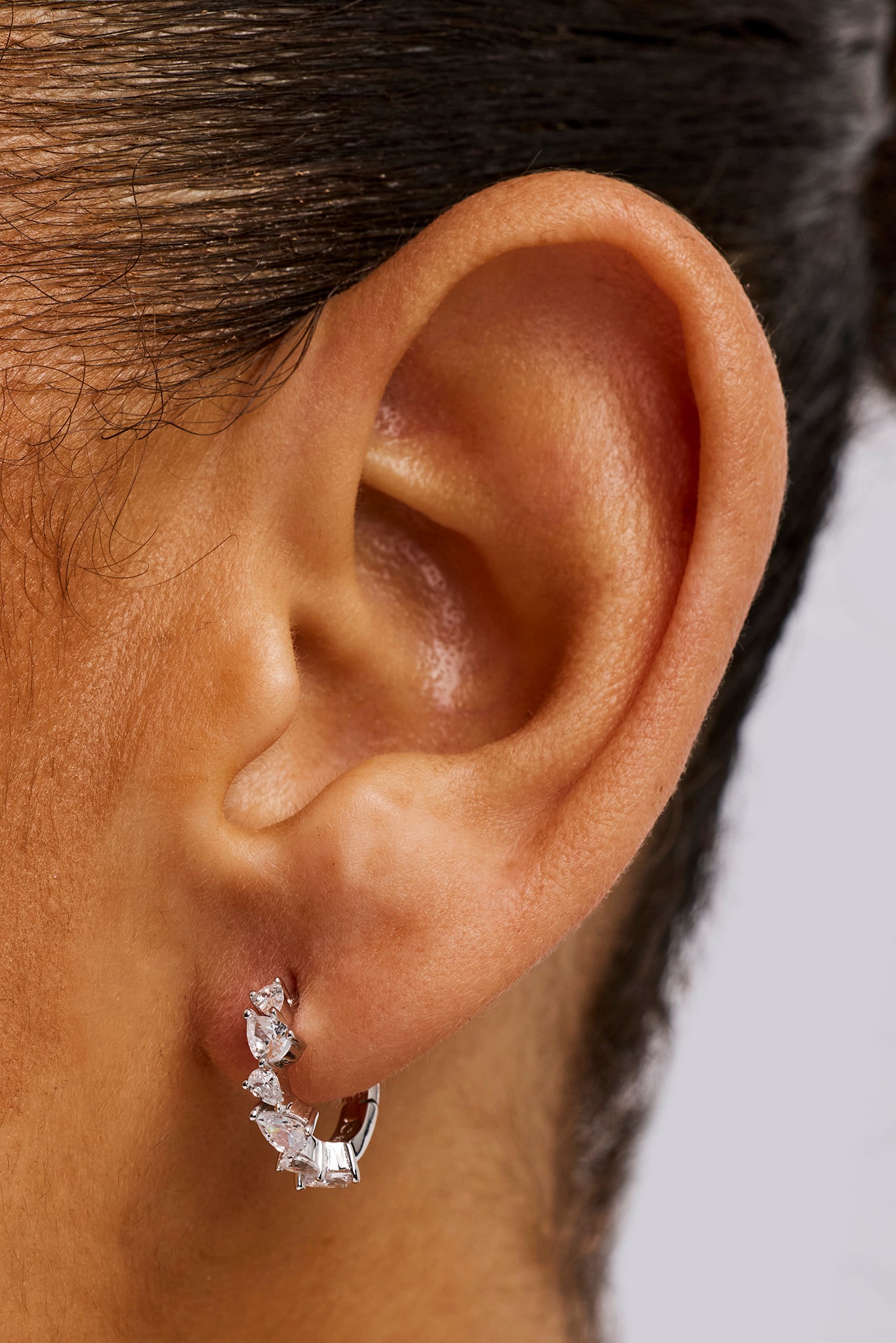 Iced Mix Stone Hoop Earrings - 10mm - White